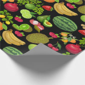 フルーツカラフルパターン01.bブラックBG ラッピングペーパー (角)
