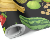 フルーツカラフルパターン01.bブラックBG ラッピングペーパー (ロールコーナー)