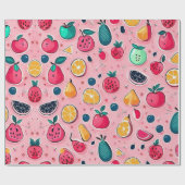 フルーツカラフルピンクデカ ラッピングペーパー (フラット)