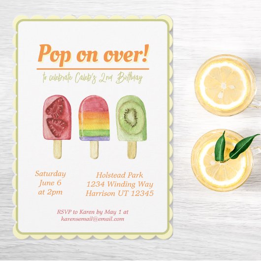 フルーツカラフルポプシクルサマー誕生日 招待状