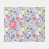 フルーツカラフルモノグラム春パターン フリースブランケット (正面(横))