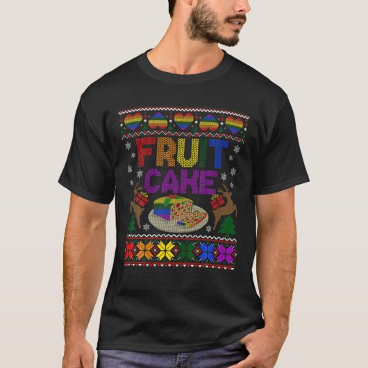 フルーツケーキおもしろいゲイブリークリスマスセーターLGBT Tシャツ (正面)