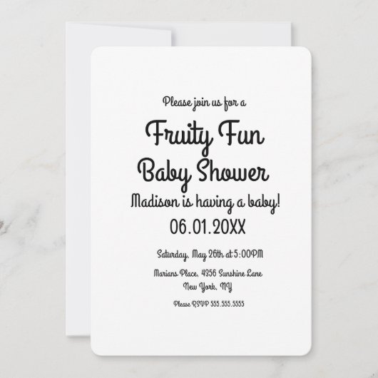 フルーツサラダ夏のフルーティカラフルベビーシャワー 招待状 (正面)