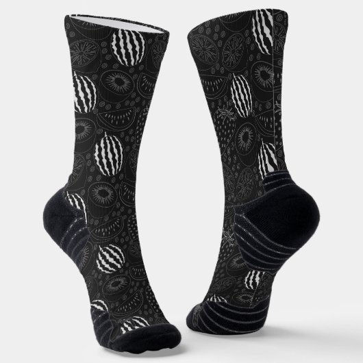 フルーツシームレスパターン黒と白のトロピカルWr ソックス (傾斜あり)