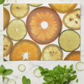 フルーツスライス柑橘類柄オレンジ色イエロー キッチンタオル (折り畳み)