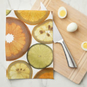 フルーツスライス柑橘類柄オレンジ色イエロー キッチンタオル (四つ折り)