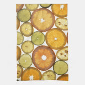 フルーツスライス柑橘類柄オレンジ色イエロー キッチンタオル (縦)
