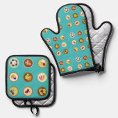 フルーツタルトティール（緑がかった色）グルメパティシエ調理師おいしいtr 鍋つかみ&鍋敷きセット (正面/裏面)