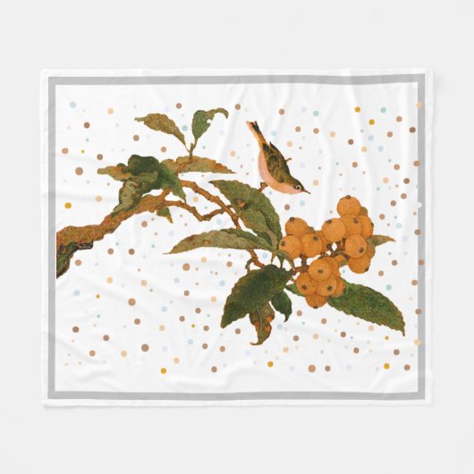 フルーツツリーに入った鳥装飾用クッションバスタオルセット フリースブランケット (正面(横))