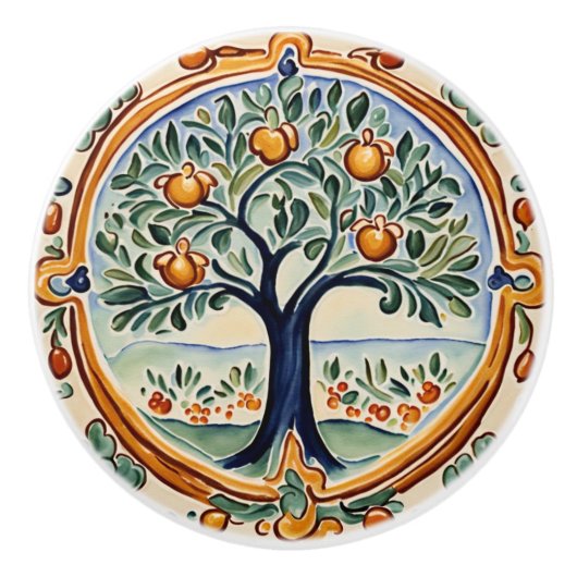 フルーツツリー地中海のルイタリアンラルフォークアート セラミックノブ (正面)