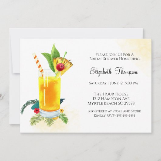 フルーツドリンクカクテルイエローブライダルシャワー 招待状 (正面)