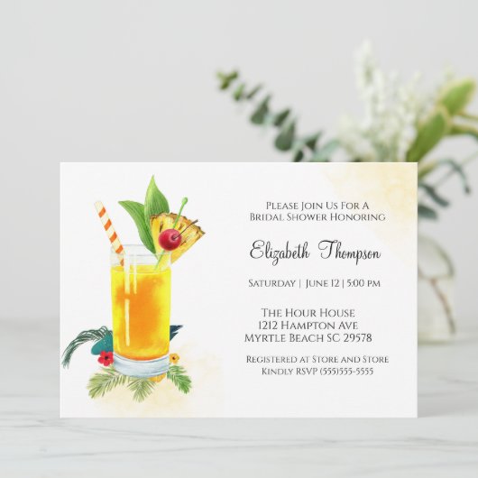 フルーツドリンクカクテルイエローブライダルシャワー 招待状 (スタンド正面)