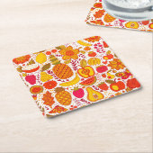 フルーツドードル：夏のヴィンテージパターン。 スクエアペーパーコースター (アングル)