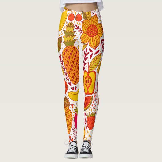 フルーツドードル：夏のヴィンテージパターン。 レギンス (正面)