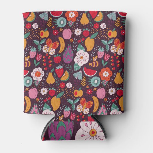 フルーツドードル、手描き夏の装飾。 缶クーラー (正面)