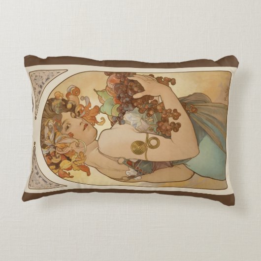 フルーツバイアルフォンスミュシャ、ヴィンテージアールヌーボー アクセントクッション (裏面)