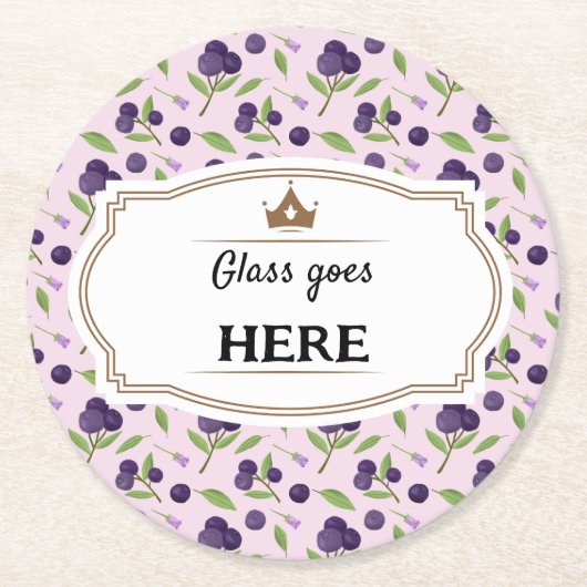 フルーツバスケットパターンコレクション – ブルーベリー ラウンドペーパーコースター (正面)