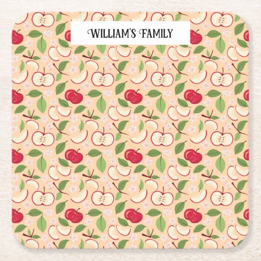 フルーツバスケットパターンコレクション – リンゴ スクエアペーパーコースター (正面)