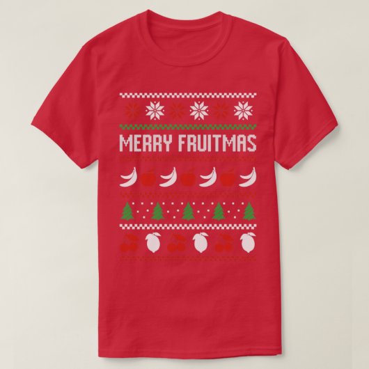 フルーツバナナアップルの鳥の醜いクリスマスセーターマー Tシャツ (デザイン正面)