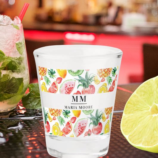 フルーツパイナップルワテメロンモノグラムイニシャル名 ショットグラス