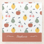 フルーツパタカラフルーンファーストネーム赤いキッチン ガラスコースター (正面)