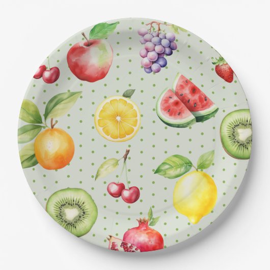 フルーツパターンの誕生日パーティー2つのティ ペーパープレート (正面)