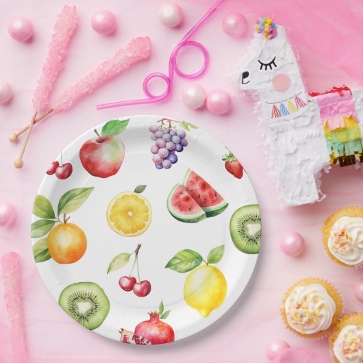 フルーツパターンの誕生日パーティー2つのティ ペーパープレート (パーティー)