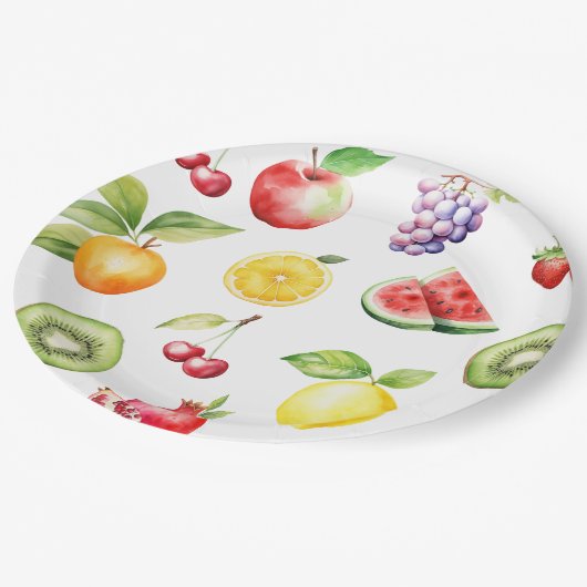 フルーツパターンの誕生日パーティー2つのティ ペーパープレート (アングル)