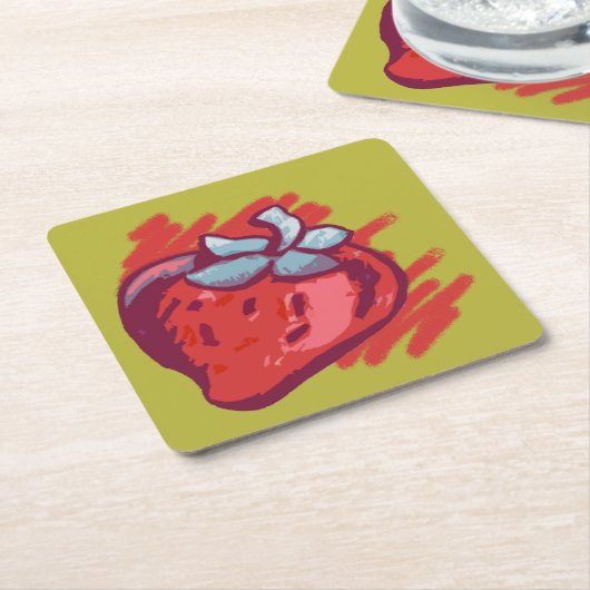 フルーツパターンイチゴon金ゴールドパーティー物 スクエアペーパーコースター (アングル)