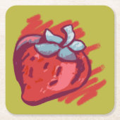 フルーツパターンイチゴon金ゴールドパーティー物 スクエアペーパーコースター (正面)