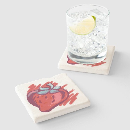 フルーツパターンイチゴon金ゴールドパーティー物 ストーンコースター (横)