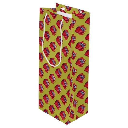 フルーツパターンイチゴon金ゴールドパーティー物 ワインギフトバッグ (正面アングル)