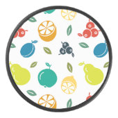 フルーツパターン，プラム，オレンジ，レモン，梨，リンゴ アイスホッケーパック (正面)