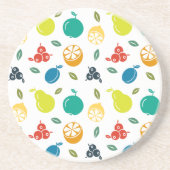 フルーツパターン，プラム，オレンジ，レモン，梨，リンゴ コースター (正面)