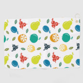 フルーツパターン，プラム，オレンジ，レモン，梨，リンゴ ゴルフタオル (横)