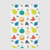 フルーツパターン，プラム，オレンジ，レモン，梨，リンゴ ゴルフタオル (正面)