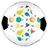フルーツパターン，プラム，オレンジ，レモン，梨，リンゴ サッカーボール (回転)