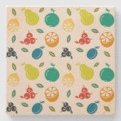 フルーツパターン，プラム，オレンジ，レモン，梨，リンゴ ストーンコースター (正面)