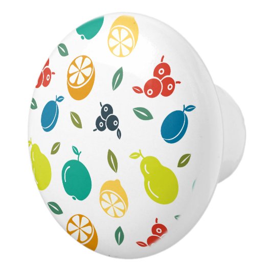 フルーツパターン，プラム，オレンジ，レモン，梨，リンゴ セラミックノブ (右)