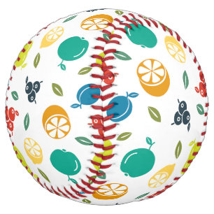 フルーツパターン，プラム，オレンジ，レモン，梨，リンゴ ソフトボール