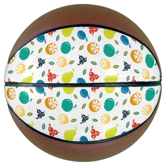 フルーツパターン，プラム，オレンジ，レモン，梨，リンゴ バスケットボール (正面)