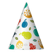 フルーツパターン，プラム，オレンジ，レモン，梨，リンゴ パーティーハット (左)