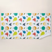 フルーツパターン，プラム，オレンジ，レモン，梨，リンゴ ビーチタオル (正面)