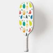 フルーツパターン，プラム，オレンジ，レモン，梨，リンゴ ピックルボールラケット (左)