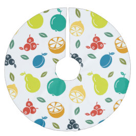 フルーツパターン，プラム，オレンジ，レモン，梨，リンゴ ブラッシュドポリエステルツリースカート