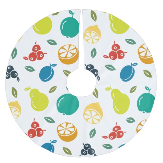 フルーツパターン，プラム，オレンジ，レモン，梨，リンゴ ブラッシュドポリエステルツリースカート (正面)