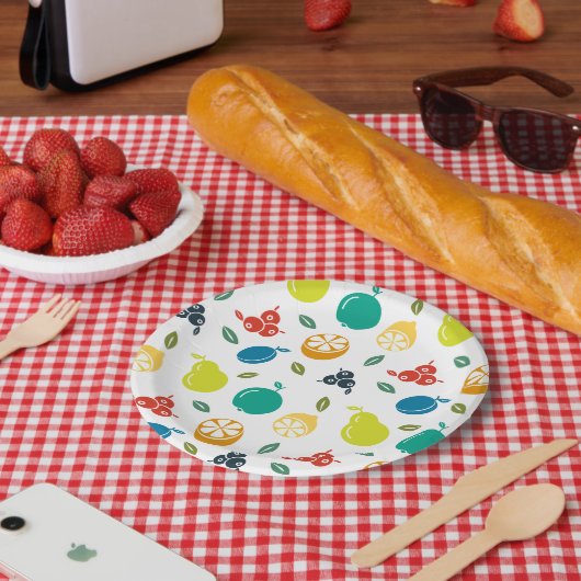 フルーツパターン，プラム，オレンジ，レモン，梨，リンゴ ペーパープレート (ピクニック)