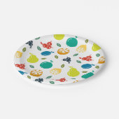 フルーツパターン，プラム，オレンジ，レモン，梨，リンゴ ペーパープレート (アングル)