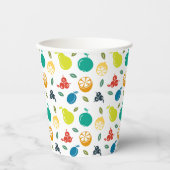 フルーツパターン，プラム，オレンジ，レモン，梨，リンゴ 紙コップ (正面)