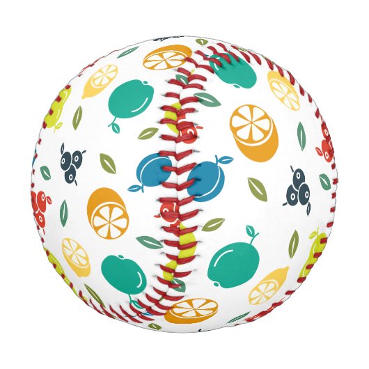 フルーツパターン，プラム，オレンジ，レモン，梨，リンゴ 野球ボール (アングル)